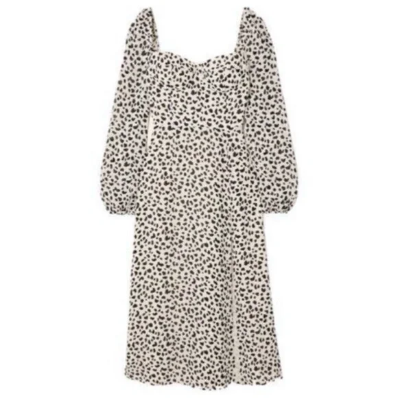 Reformation Shelby Dress Ocelot White Black Polka Dot Midi Slit Bustier Size 0
